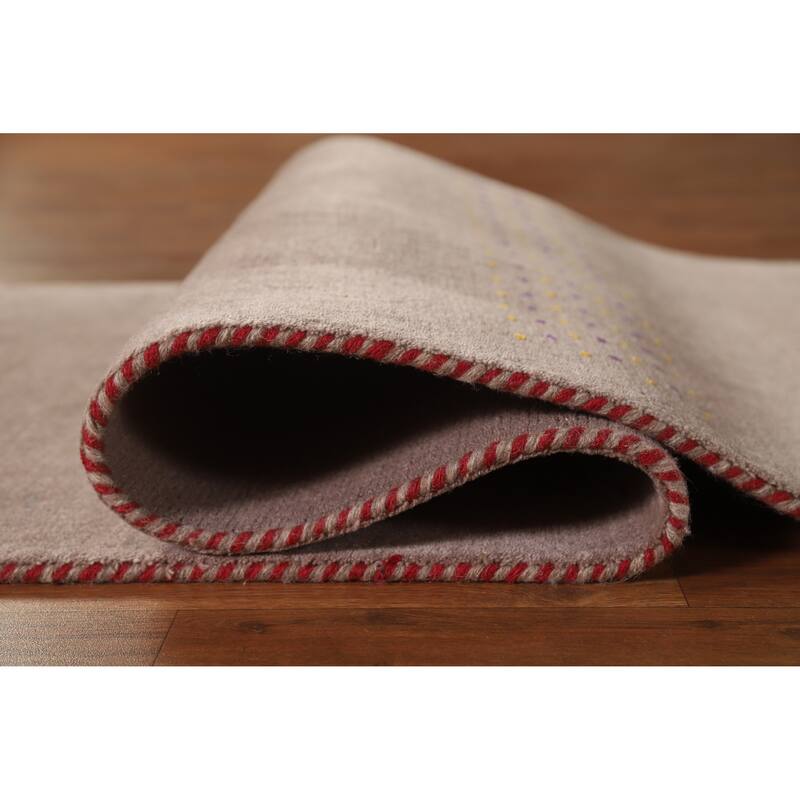 Hand Knotted Oriental 100% Wool Carpet Tribal Tribal Brown Gabbeh Runner Rug - 9' 10'' X 2' 8''