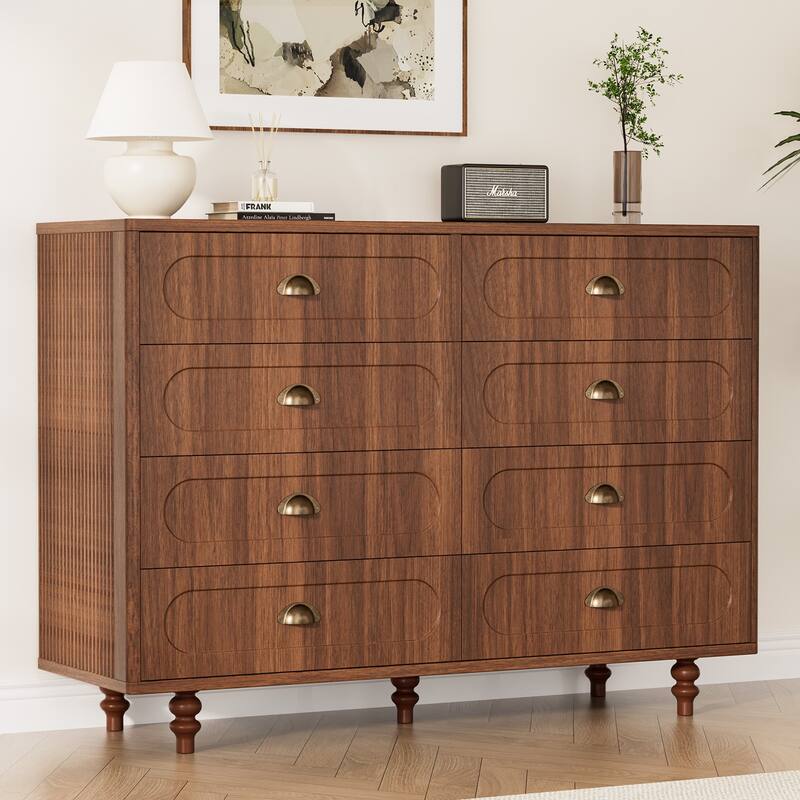 Gymojoy Fluted Dresser for Bedroom, Mid Century Modern Drawer Wood Chest Organizer, Small Storage Dresser for Living Room