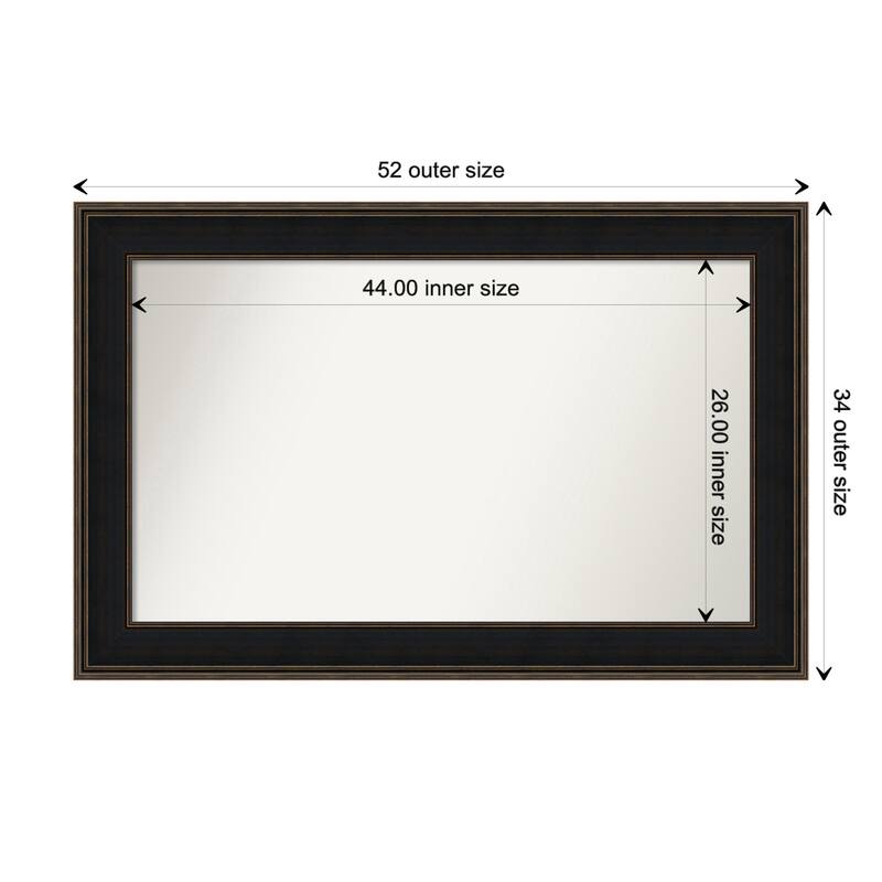 Mezzanine Espresso Framed Non-Beveled Custom Wall Mirror, Bathroom Vanity Mirror - Outer Size: 51.75 x 33.75
