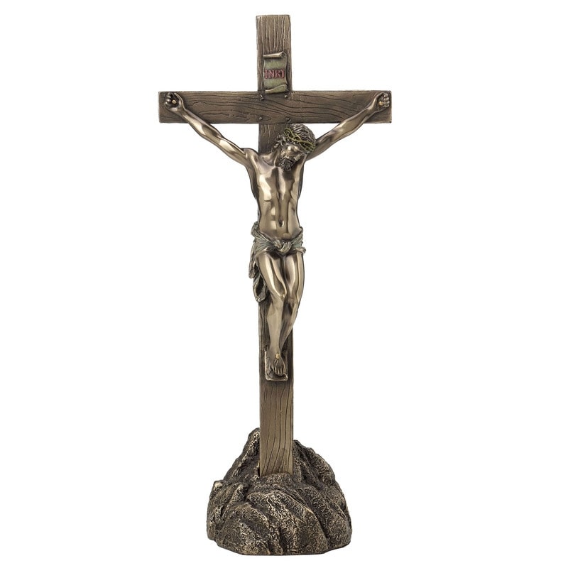 13.19 in H Crucifix and Stand Figurine Poly Resin
