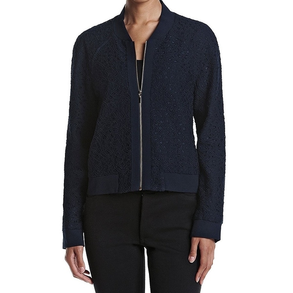 Tahari by ASL Blue Womens Size 12 Corded Lace Zip-Up Bomber Jacket