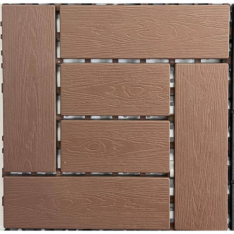 12-inch ZZ style interlocking deck tiles, DIY modular interlocking decking floor tiles, indoor and outdoor floor tiles - Brown/Red