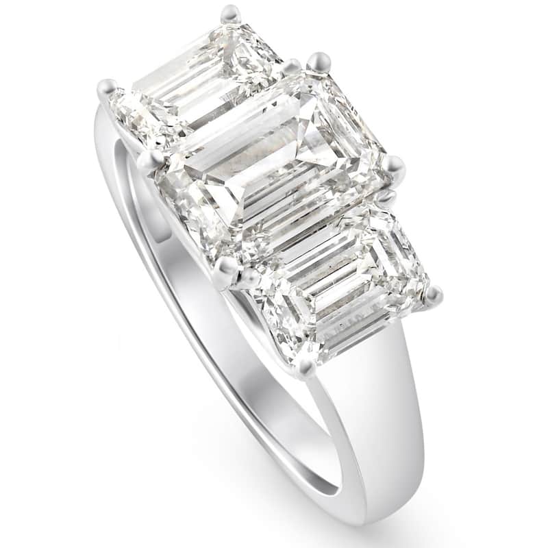 3.55Ct TW Emerald Cut Three Stone Engagement Ring White Gold Lab Grown