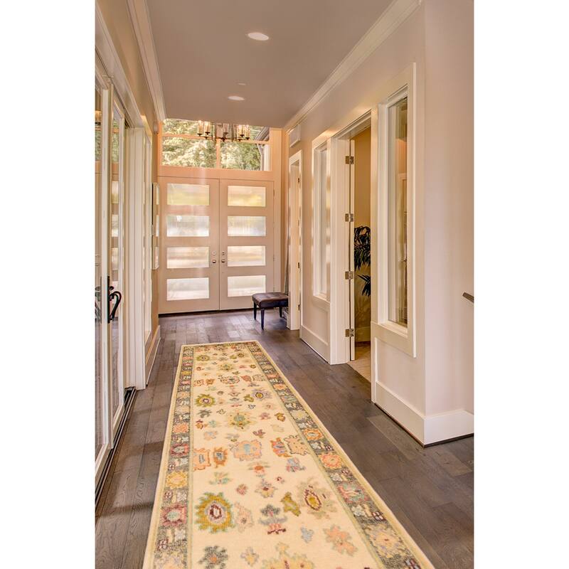 ECARPETGALLERY Hand-knotted Modern Oushak Cream Wool Rug - 2'6 x 11'8