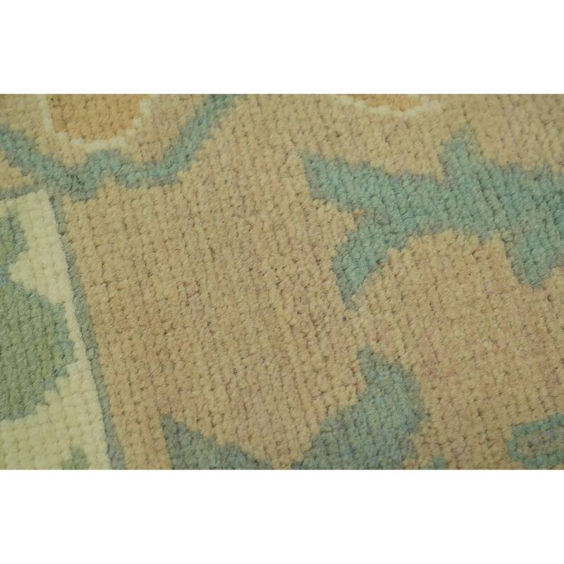 Vegetable Dye Floral Oushak Turkish Area Rug, Floral Geometric Carpet - 10' 6'' X 7' 10''