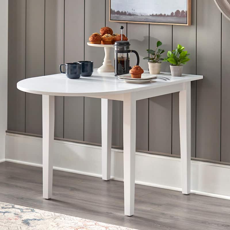 Simple Living Country Cottage Solid Wood Drop-Leaf Dining Table - All White 