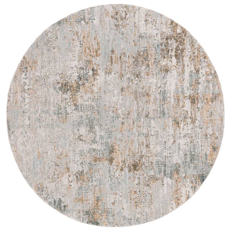 SAFAVIEH Adrianna Fatushe Modern Abstract Rug - 6'7" Round - Blue/Gold