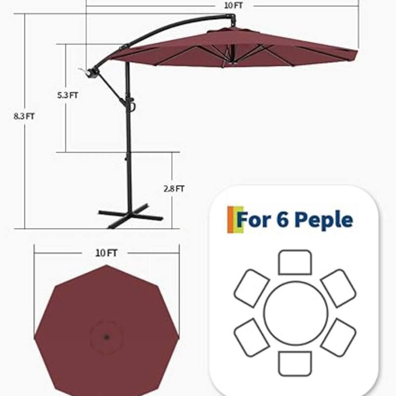 10FT Offset Fade Resistant Umbrella with Cross Base