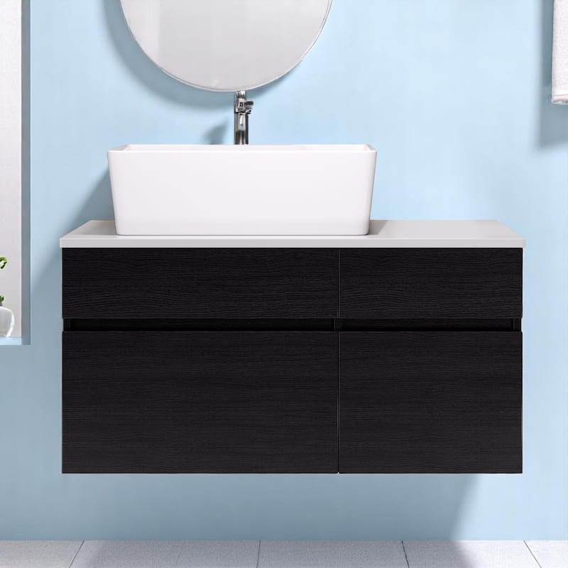 Modern 31.5 Inch Wall-Mounted Bathroom Vanity with Ceramic Vessel Sink and Drain Assembly Included