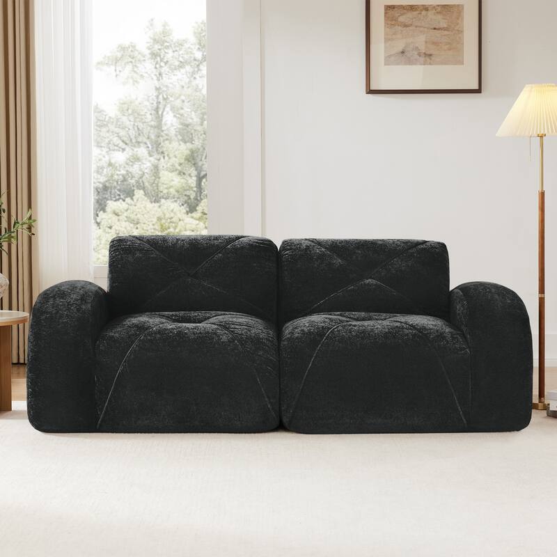 Roomfitters 2-Seater Tufted Velvet Sofa, No Assembly Boneless Cloud Couch with 32D High-Density Sponge
