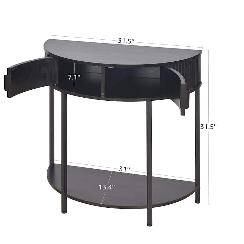 Half Moon Console Table with Drawer Storage, Narrow Entryway Table with Hidden Cabinet and Shelf for Living Room Hallway - 31.5"L x 13.4"D x 31.5"H - Black - MDF