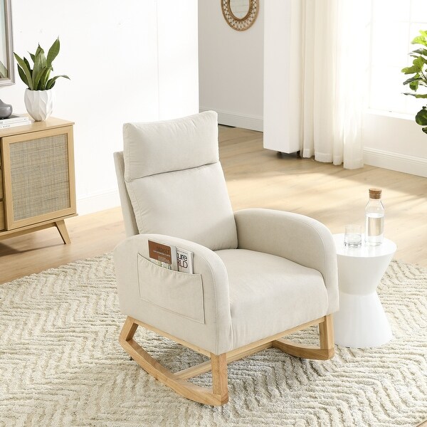 High Backrest Lounge Rocking Chair with Side Pockets Bed Bath