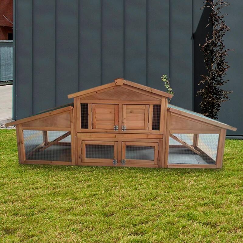 2-layer Wooden Rabbit Hutch Chicken Coop with Doors