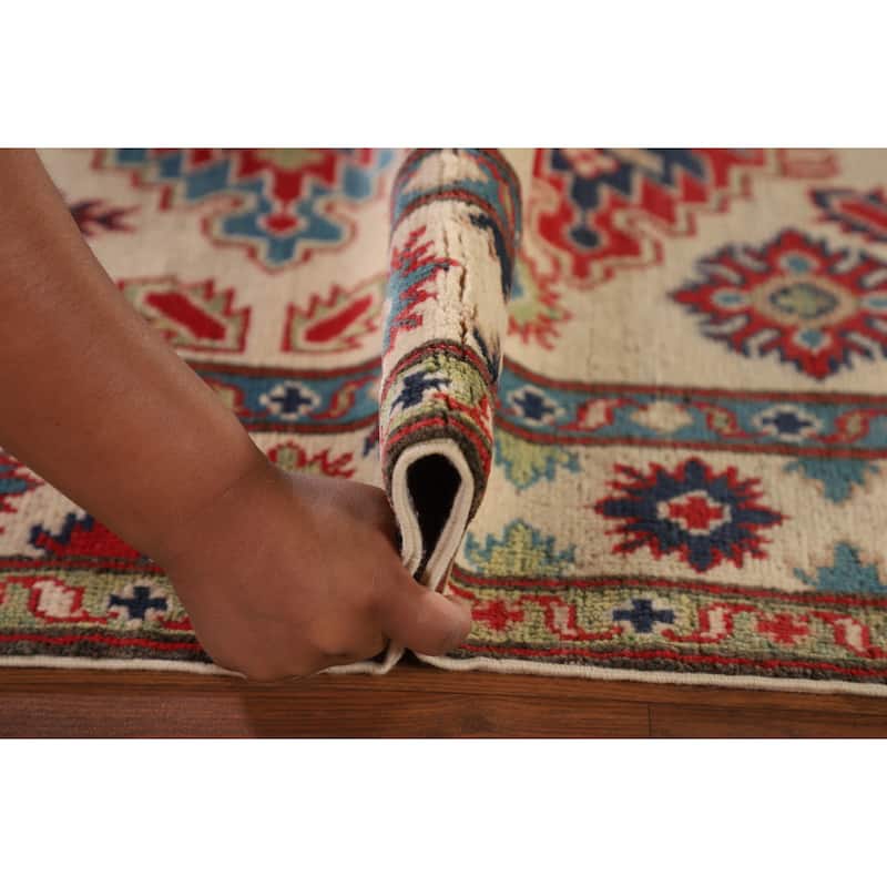 Beige / Ivory Kazak Oriental Accent Rug Handmade Wool Carpet - 3'6"x 5'2"