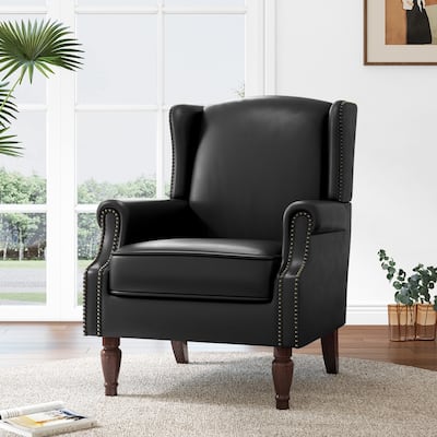 Modern Vegan Leather Wing Back Accent Chair