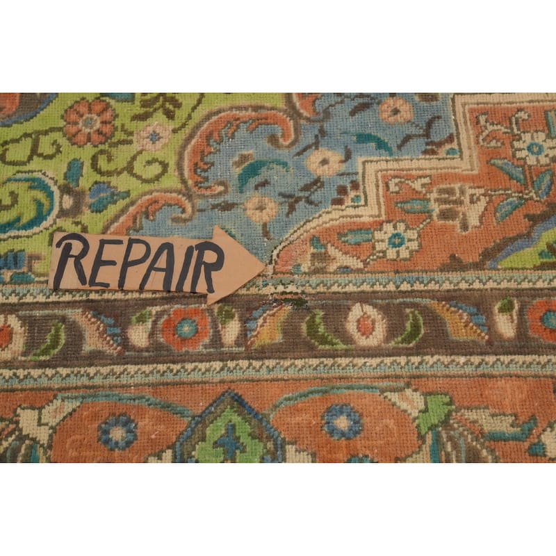 Hand Knotted Oriental 100% Wool Carpet Traditional Floral Oranges & Rust Tabriz Area Rug - 11' 8'' X 9' 5''