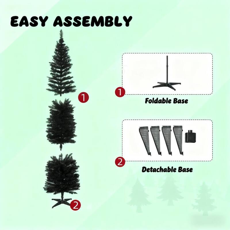 Pencil Artificial Christmas Tree - Sturdy Base, Modern Holiday Decor - Black