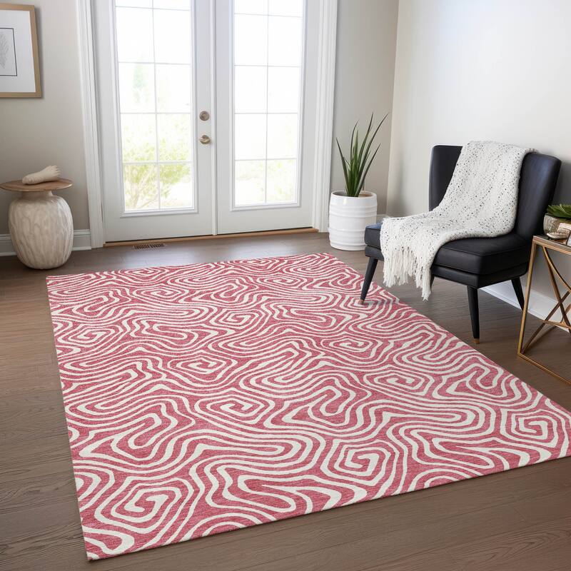 Machine Washable Indoor/ Outdoor Modern Trance Chantille Rug - Blush - 3' x 5'