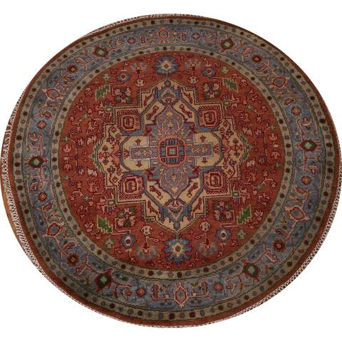 Traditional Geometric Heriz Serapi Oriental Rug Handmade Wool Carpet - 5'8" x 5'10" Round