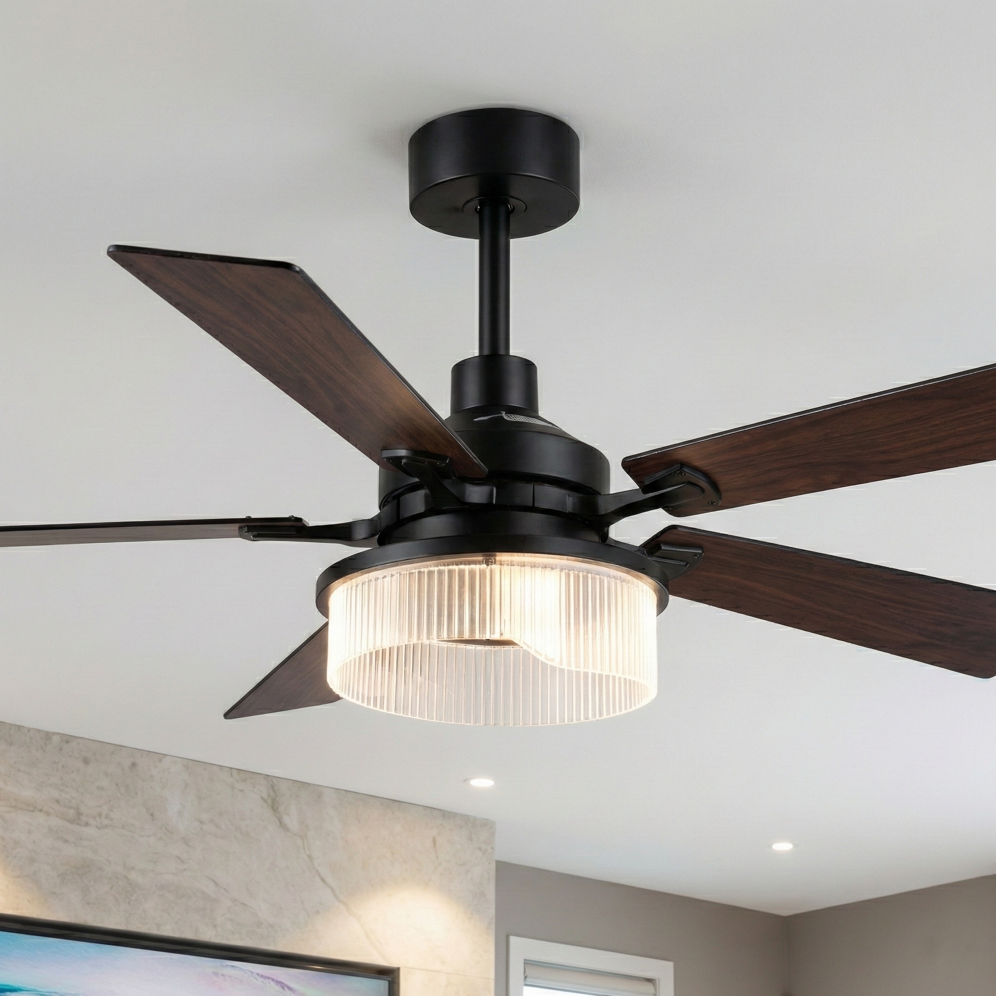 52" Modern Black Reversible 5 Blades Dimmable LED Ceiling Fan with Light and Remote