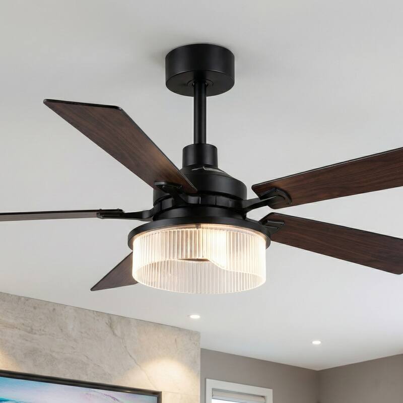 52" Modern Black Reversible 5 Blades Dimmable LED Ceiling Fan with Light and Remote