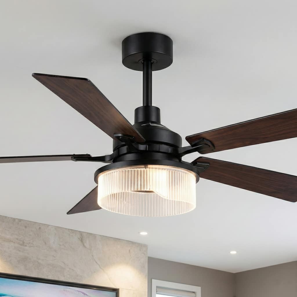 52" Modern Black Reversible 5 Blades Dimmable LED Ceiling Fan with Light and Remote