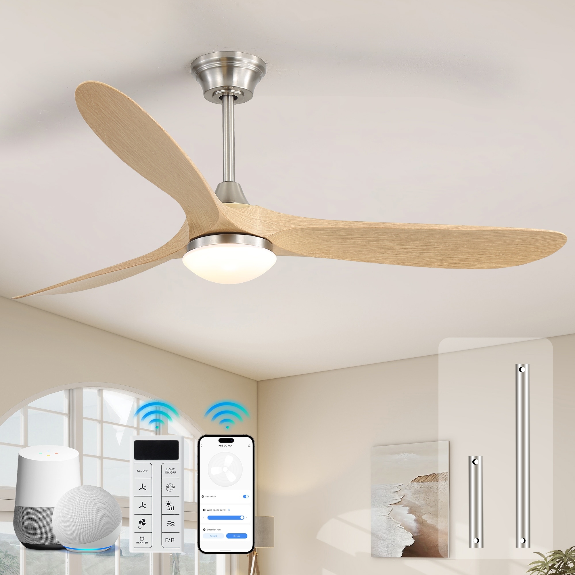 Sofucor 60"Ceiling Fan with Light and Remote Control,Outdoor/Indoor High CFM Quiet 3 ABS Blades for Patio,Porch,Farmhouse,Gazebo