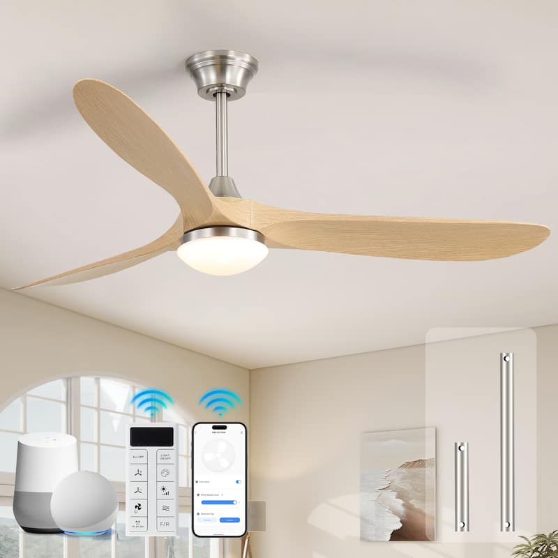 Sofucor 60"Ceiling Fan with Light and Remote Control,Outdoor/Indoor High CFM Quiet 3 ABS Blades for Patio,Porch,Farmhouse,Gazebo - Light wood grain