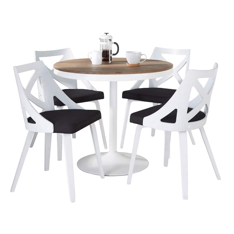 The Gray Barn Goddard-Charlotte 5-Piece Dining Set - Charcoal Fabric/White Textured Wood/Brown Wood