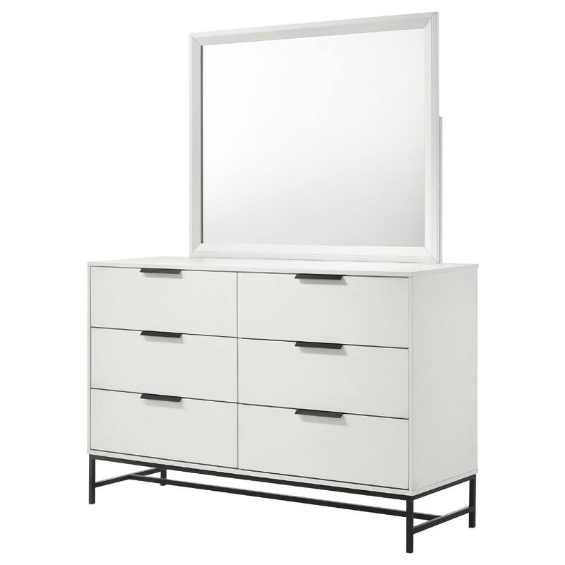 Noro 2 Piece Modern Wide Dresser and Mirror Set, 6 Drawers, White