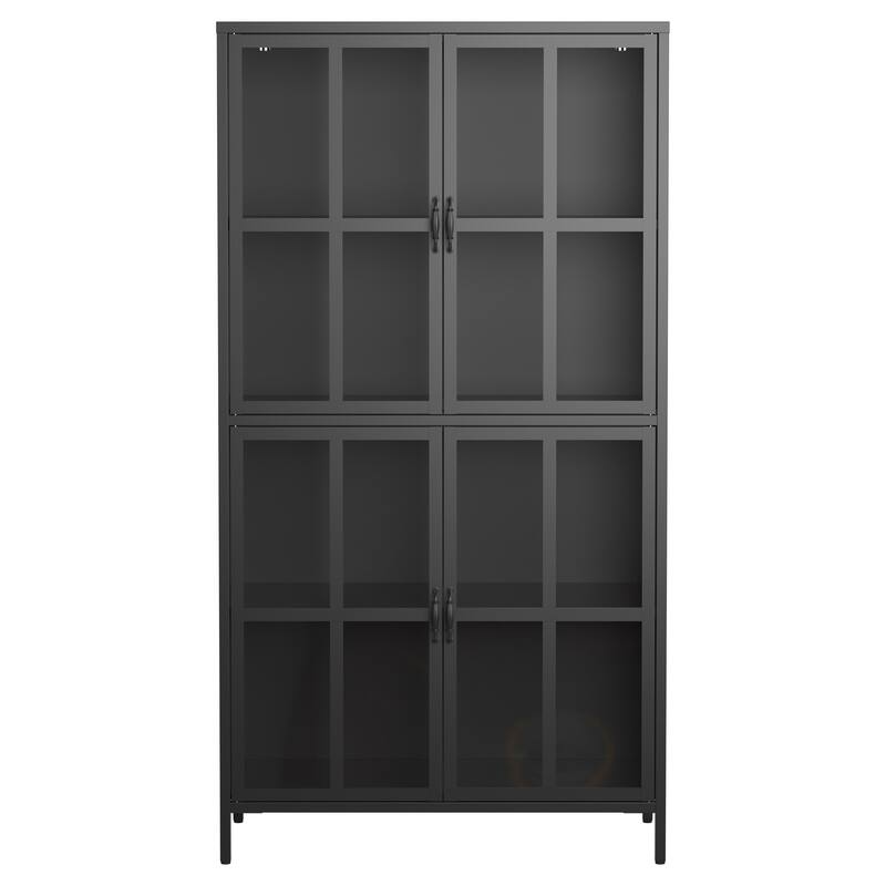 Metal Storage Cabinet with Tempered Glass Doors