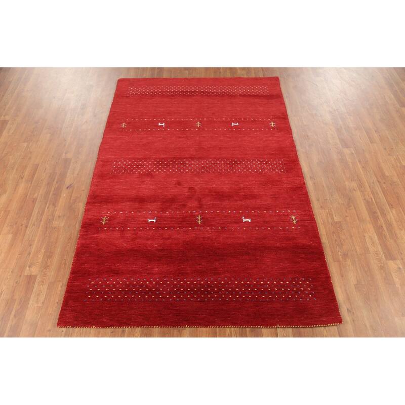 Tribal Red Gabbeh Oriental Area Rug Hand-Knotted Wool Carpet - 5'2"x 7'10"