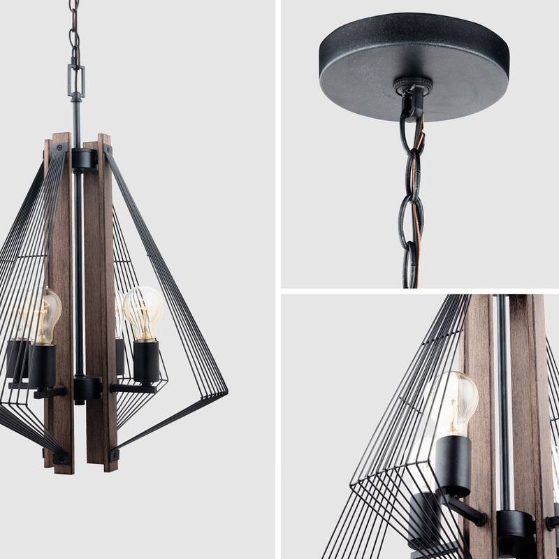 Brio Lighting Zenith Black & Wood Modern 4 Light Pendant Light