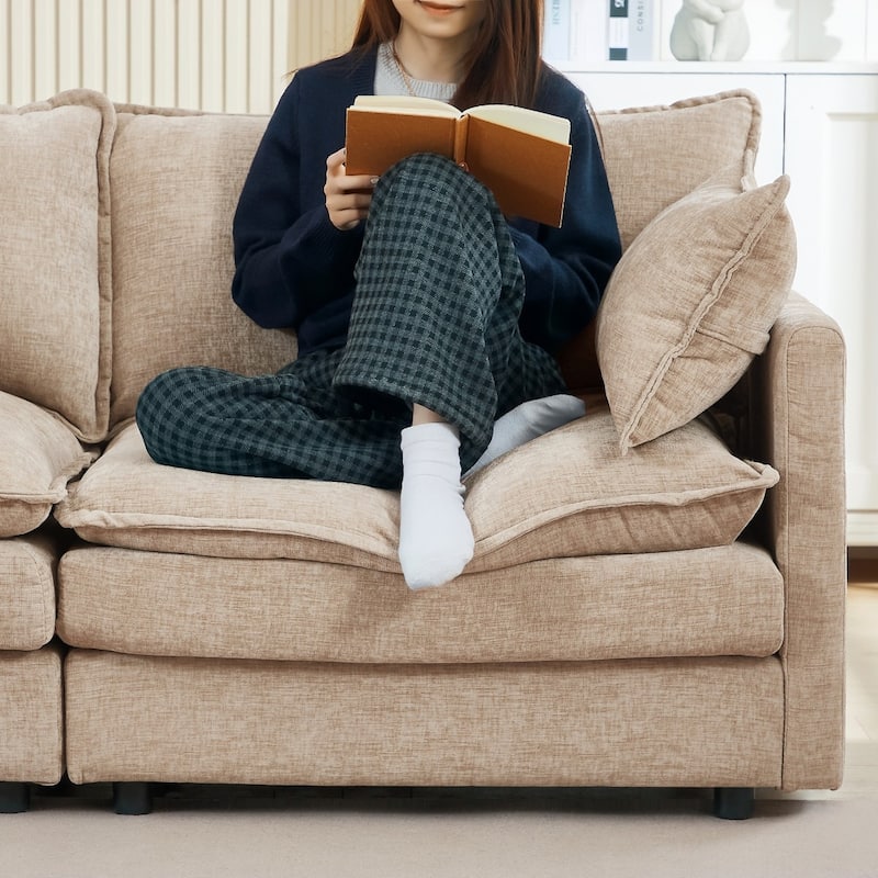 130.7" Modular Chenille U-Shape Sectional Sofa with Movable Ottomans