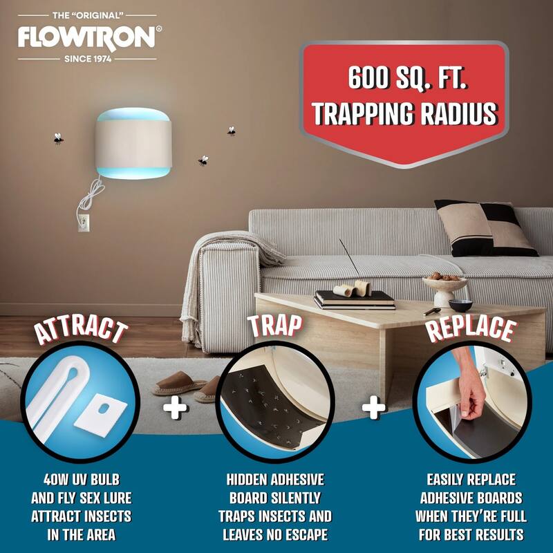 Flowtron Fly Trap Indoor Wall Sconce Electric Insect Killer 40W UV Sticky Strips 600 Sq Ft Home