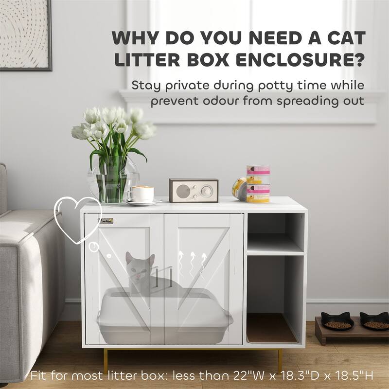 White Cat Litter Box Enclosure with Storage Scratching Mat and Cozy Hidden Cat Condo