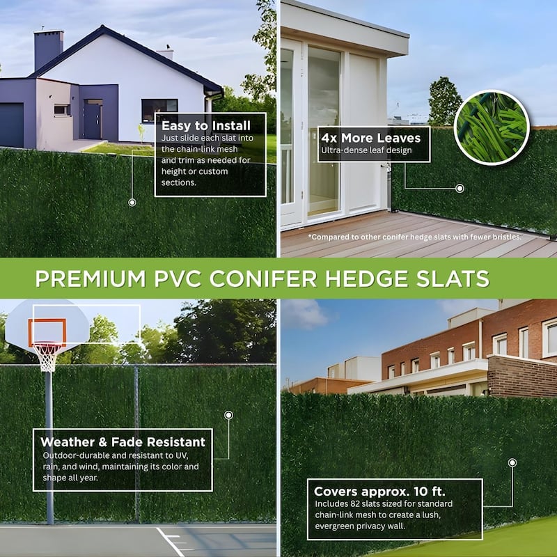 Premium PVC Conifer Hedge Slats for Chain Link Fence 6 ft (82 Pack)