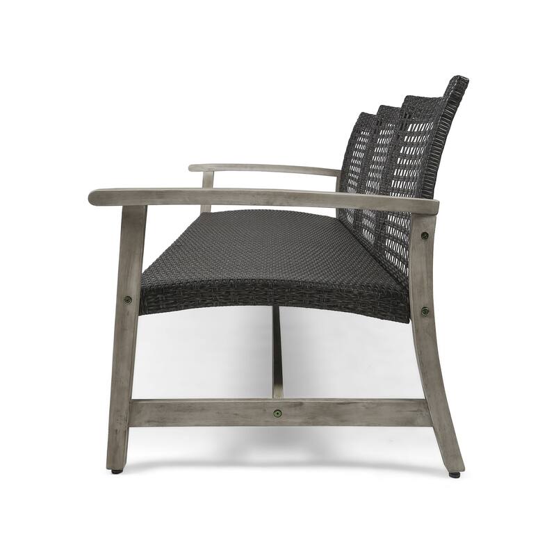 Bops Outdoor Sofa, Gray PE Woven Wicker, Coastal Acacia Wood Frame