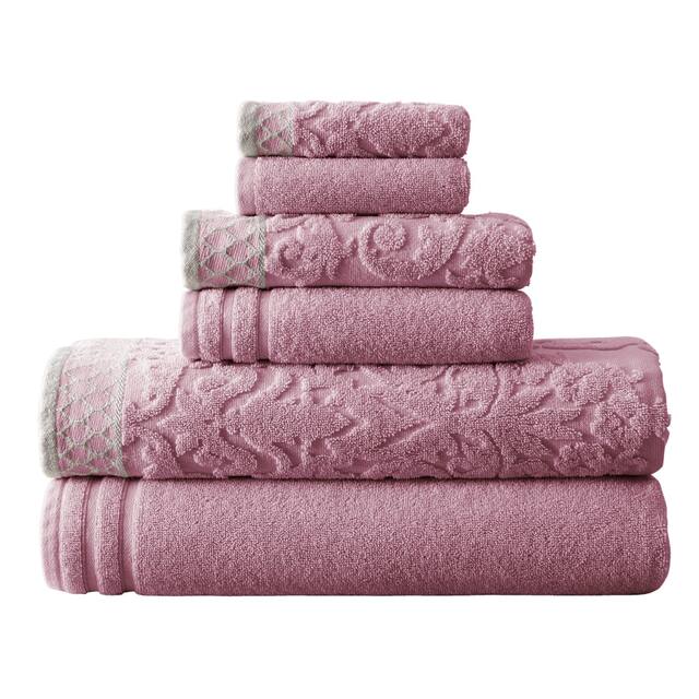 Modern Threads Damask Jacquard 6-piece Embellished Border Towel Set - Deep Purple