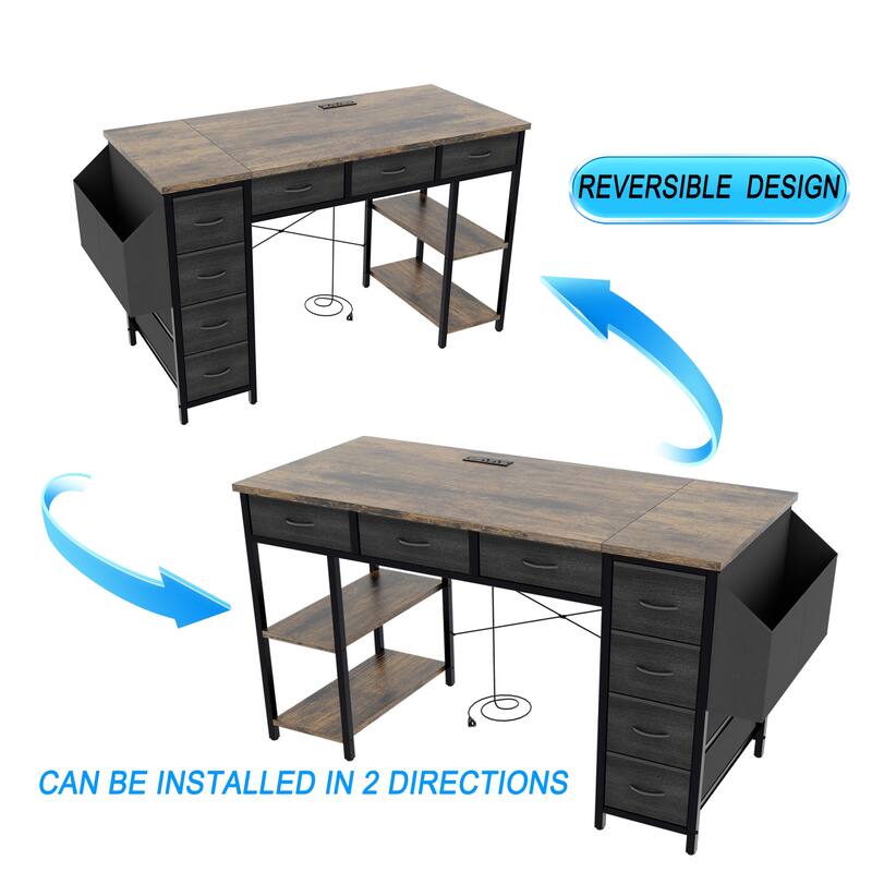 Versatile Computer Desk Vanity Table Writing Desk Rectangular Writing Desk with Power Outlet, 7 Drawers and Large Side Pocket