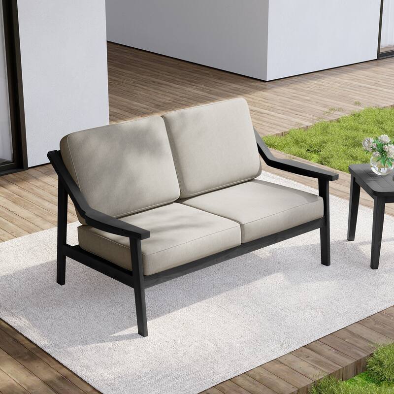 Outdoor Wood Teak Patio 2 Seater Loveseat with Cushion