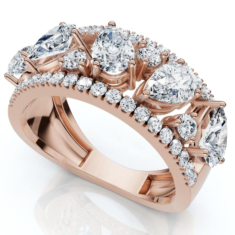 Bliss Diamond 1 1/2Ct Multi-Shape Cluster Diamond Anniversary Ring Gold Lab Grown - 7 - Rose