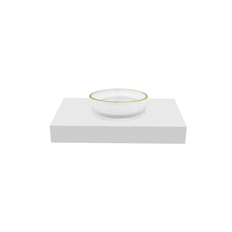 Cowrie 16" & 14" Round Decorative Crystal Vessel Sinks With White Base - 30"Countertop - 14"Clear With Gold Rim