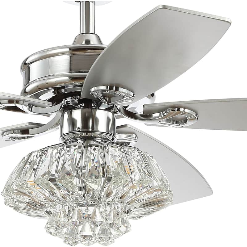 Moravia 48" 3-Light Glam Crystal Drum LED Ceiling Fan With Remote, Chrome by JONATHAN Y