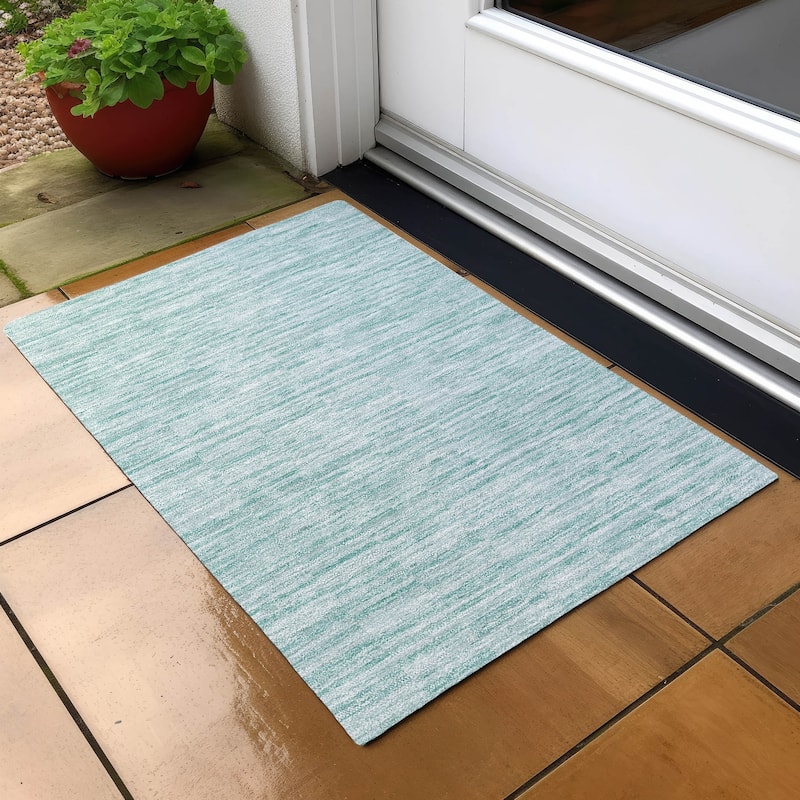 Machine Washable Indoor/ Outdoor Chantille Contemporary Blocks Rug - Turquoise - 1'8" x 2'6"