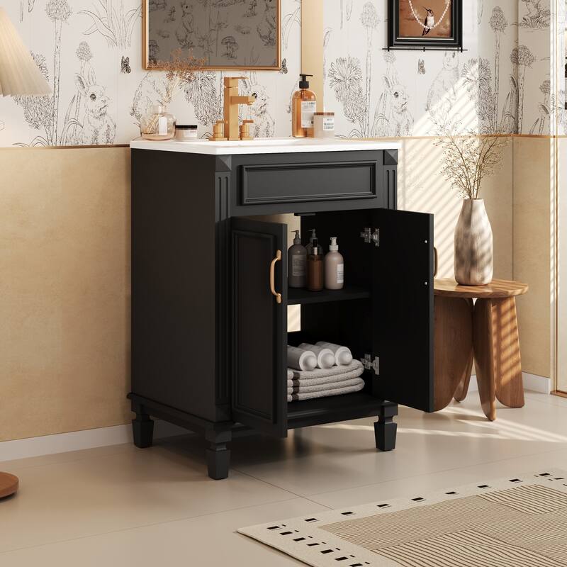 24" Bathroom Vanity with Top Sink, Modern Bathroom Storage Cabinet with 2 Soft-Closing Doors
