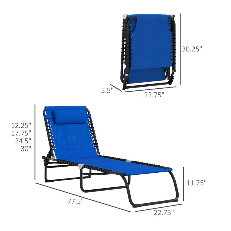 Folding Chaise Lounge Pool Chair, Patio Sun Tanning Chair, Outdoor Lounge Chair With 4-Position Reclining Back
