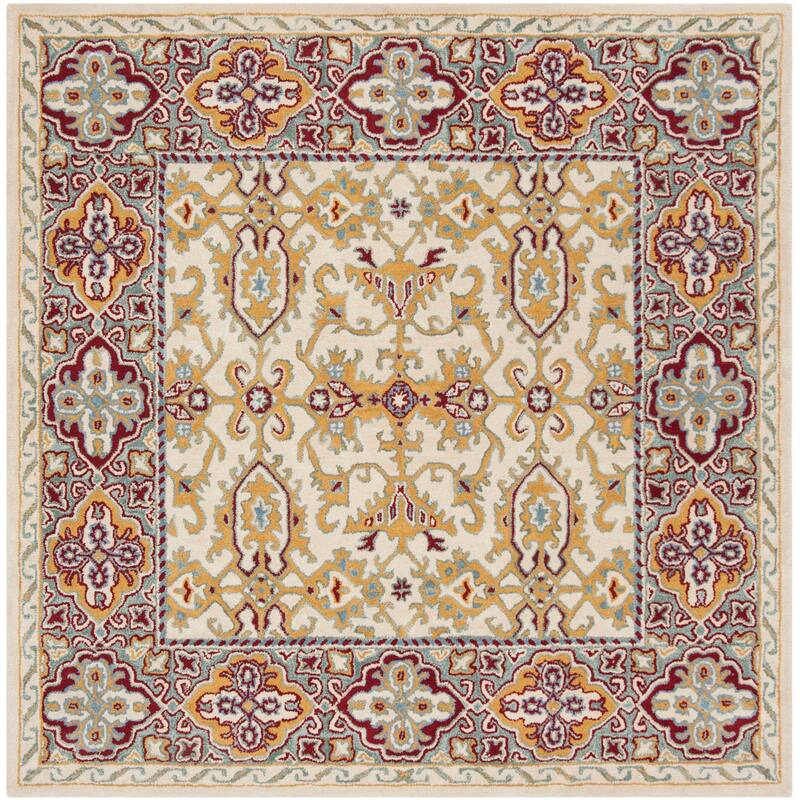 SAFAVIEH Handmade Heritage Wildfire Traditional Oriental Wool Rug - 6' Square - Ivory/Blue