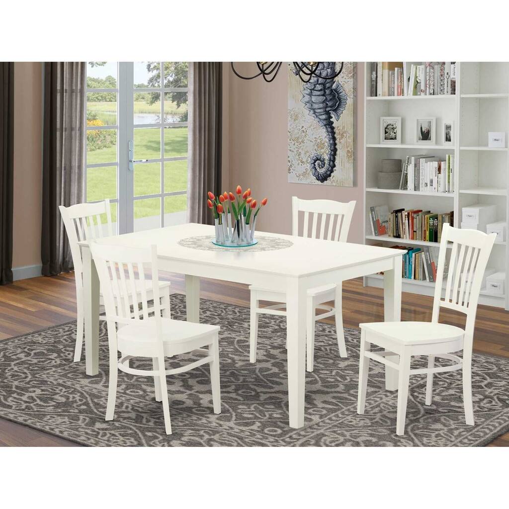 HomeStock 5-Piece Linen White Finish Solid Wood Top Dining Table with 4 Chairs