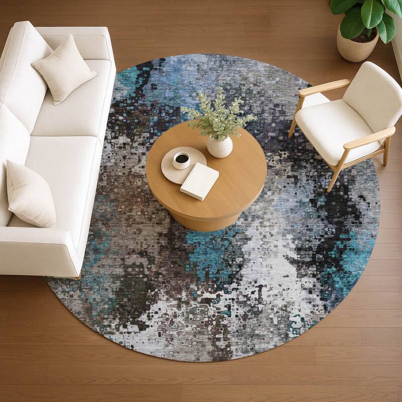 Machine Washable Indoor/ Outdoor Contemporary Abstract Chantille Rug